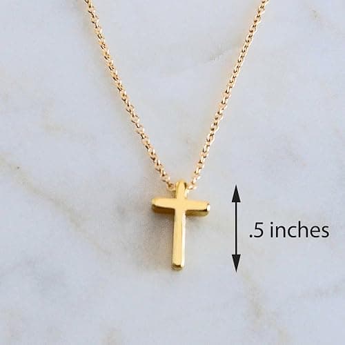 Austin Down to Earth, Tiny Cross Necklace, Simple Gold Cross Necklaces for Women, 14k Gold Filled Chain, Christian Gift for Baptism Confirmation Graduation thumbnail 4