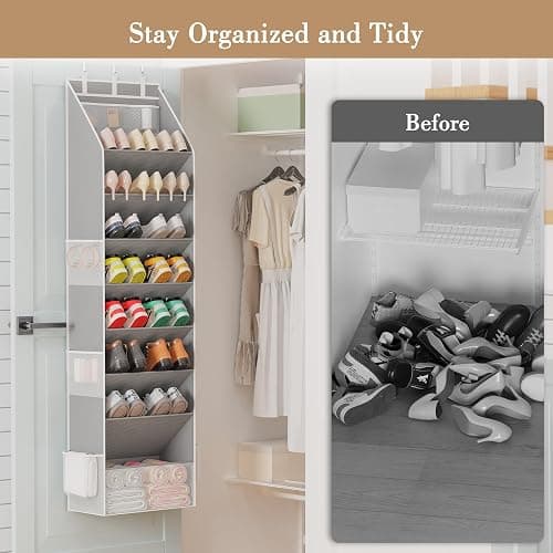 Criusia Shoe Organizer, Over the Door Shoe Organizer, Hanging Closet Shoe Storage with Large Deep Pockets, Fits 16–24 Pairs of Sneakers, Sandals, Boots, Gray thumbnail 4