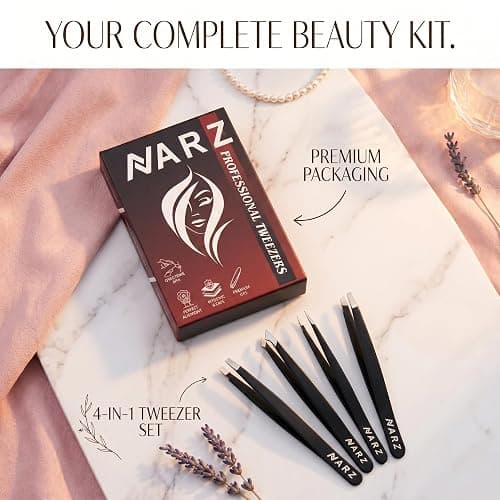NARZ 4Pcs Professional Twezers for Women Facial Hair Stainless Steel Precision Tweezers for Ingrown Hair Eyebrow Tweezer for Men & Women (Black Set) thumbnail 10