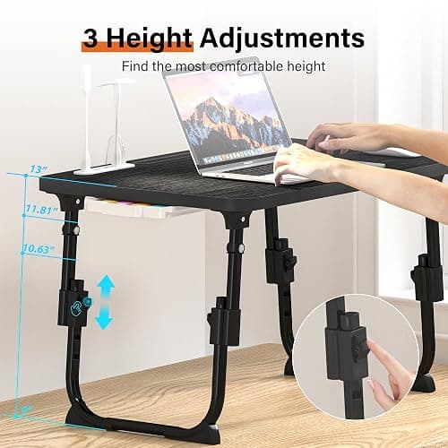 DECOSIS Laptop Desk for Bed Height Adjustable, Lap Bed Table with USB/Storage Drawer/Cup Holder/Tablet Stand/Book Shelf, Foldable Breakfast Tray Portable for Reading Writing, Sofa & Floor, Black thumbnail 3