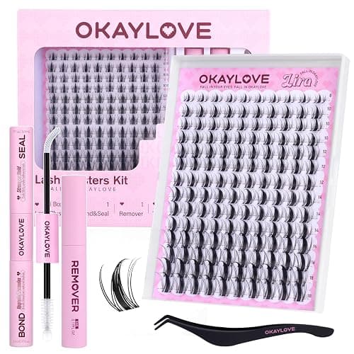 OKAYLOVE Manga Lash Clusters Kit with Spikes, LIRA 8-18mm DIY Cluster Eyelash Extensions Kit, 140pcs CC Curl Clear Band Individual Lashes with Lash Bond and Seal, Remover, Lash Tweezers - Image 1