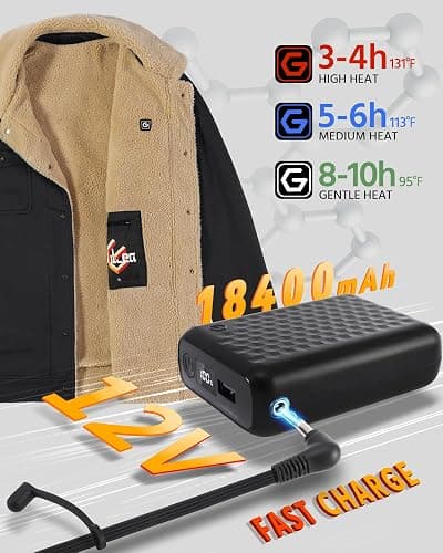 Wulcea Graphene Heated Jacket for Men 12V Fast Charge 18400mAh Large Capacity thumbnail 3