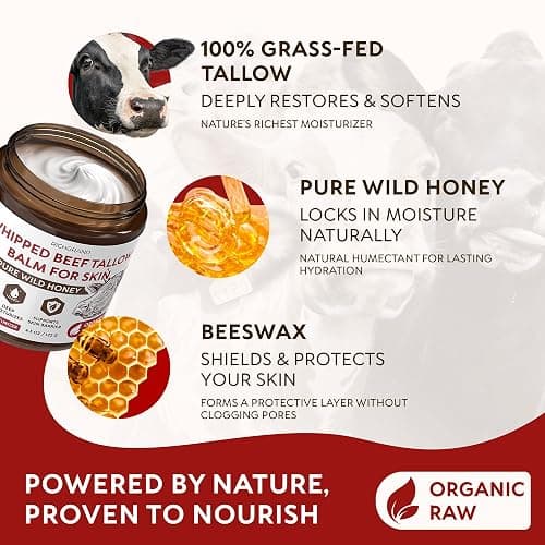 RICHGRAND Beef Tallow for Skin - Whipped Tallow and Honey Balm - Grass Fed Beef Tallow for Face, Daily Moisturizer & Body Butter - Natural Non Comedogenic Skincare (4.3 oz) thumbnail 2