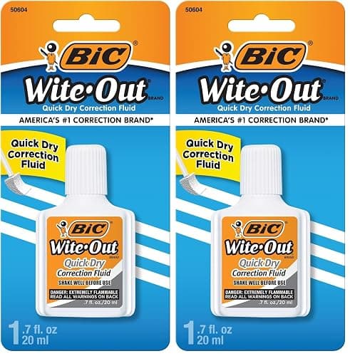 BIC Wite-Out Correction Fluid, White, 20mL | Quick Dry | Easy Application | 2-Pack - Image 1