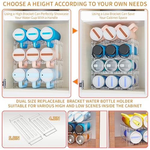 Yieach Large Stanley Cup Holder With Handle Groove,Stackable Tumbler and Water Bottle Organizer for Kitchen Cabinets,2 Tier Waterbottle and Cup Storage Organizer for 40 OZ Yeti,Owala,Yeti Storage thumbnail 4