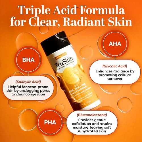 TruSkin AHA PHA BHA Liquid Exfoliant Toner with Vitamin C, 4.2 fl oz | With Salicylic and Glycolic Acid to help unclog pores while improving the look of skin tone and texture thumbnail 4