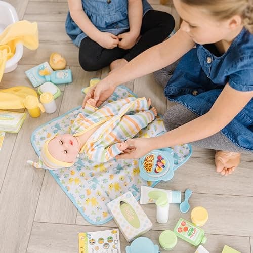 Melissa & Doug Mine to Love Deluxe Baby Care Play Set (48 Pieces – Doll + Accessories to Feed, Bathe, Change, and Cuddle) thumbnail 9
