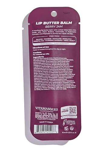 Vitamasques Lip Butter Balm - Berry Jam, Korean Lip Balm - Peptide Lip Treatment - Lips Balm Hydrating - Light Tinted Lips balm - Made in Korea - 0.33 fl.oz thumbnail 9