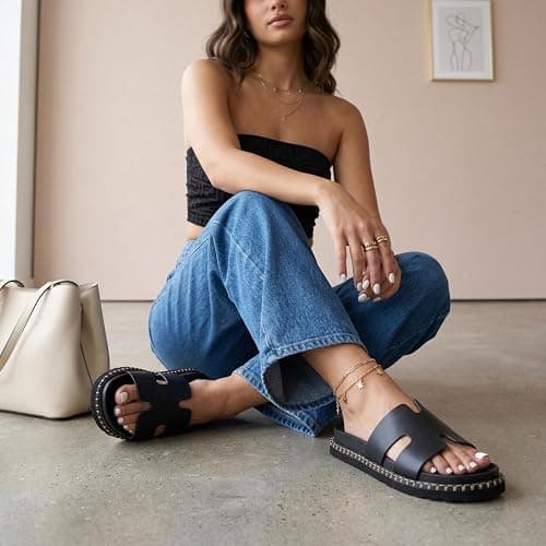CUSHIONAIRE Crisp Women’s Slide Sandal – Faux Leather Cutout Slip-On with Artisan Stitching & Memory Foam, Wide Widths Available thumbnail 3