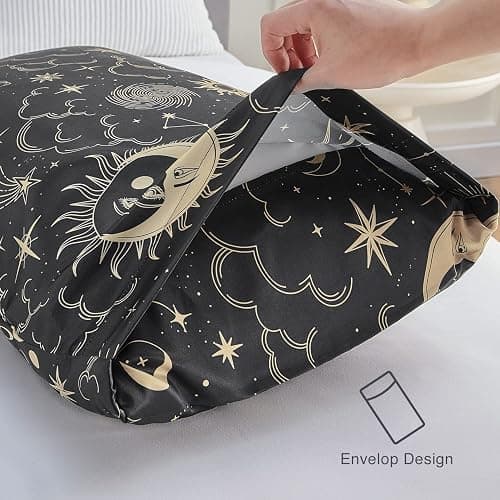 EXQ Home Satin Pillowcase for Hair and Skin - Black Printed Silk Body Pillowcase 20x54 inches - Body Pillow Cases with Envelope Closure, Gifts for Women Men thumbnail 3