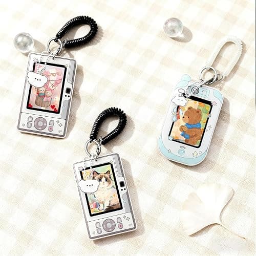 Cartoon Photocard Holder, 2PCS Acrylic Protective Photocards Holders, Cute Photo Card Holder Id Card Holder, ID Badge Holder Keychain, Protective Sleeves Photocards Holder with Spiral Wrist Coil ﻿ thumbnail 4