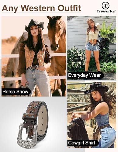 TRIWORKS Western Belts for Women Cowgirl,Cowboy Bling Country Turquoise Belts for Jeans Pants Dresses thumbnail 9