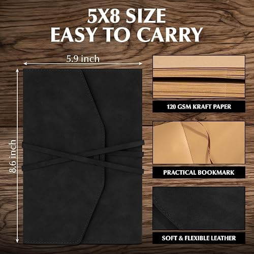 Vintage Journal for Women Men Leather Bound Junk Journal Notebook 160 Pages Book of Shadows Journals for Writing Diary Travel Journaling Sketching Scrapbooking, 5.9x 8.6 in, Soft Cover, Black thumbnail 3