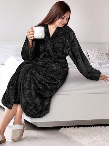 PAVILIA Premium Womens Plush Soft Robe Fluffy, Warm, Fleece Sherpa Shaggy Bathrobe thumbnail 5