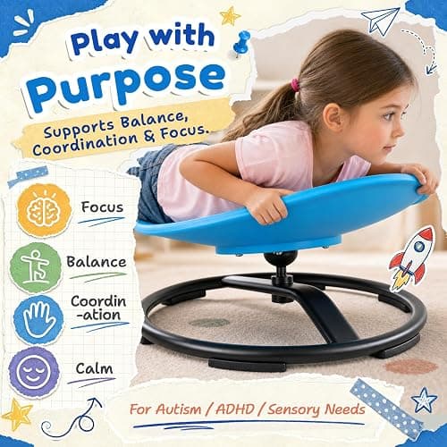 Pterying 21" L × 19" W Large Size Spinning Chair for Autistic Kids, Ages3+ | Autism Sensory Products, Sensory Toys Gifts for Kids with Autism & ADHD, Training Body Coordination, Azure Rounded Shape thumbnail 3