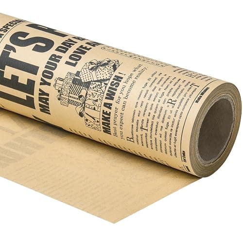 RUSPEPA Kraft Birthday Newspaper Wrapping Paper Roll, Vintage Retro Birthday Headlines with Party Cake & Gifts Design, Kraft Gift Wrap for Adult Milestone Celebration, Party, 17 Inches x 16.4 Feet thumbnail 2