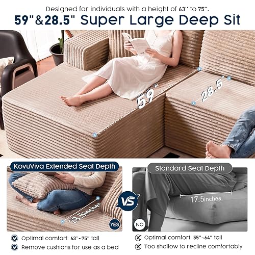 No Assembly Cloud Modular Sectional Sofa，108" U-Shape Corner Couch with Ottoman - Plush Corduroy, Deep Seating, Right Chaise (Camel) | Modern Minimalist Living Room Furniture thumbnail 5