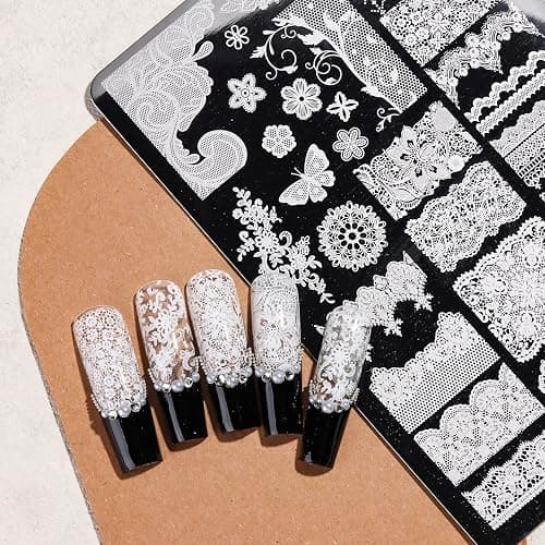 SUTOKAKA Lace Nail Stamping Plate, Stainless Steel Stamping Template | Lace Flowers Butterfly Print, Nail Art Stencil, DIY Printing Manicure Decoration Supplies, Home or Salon Use thumbnail 3