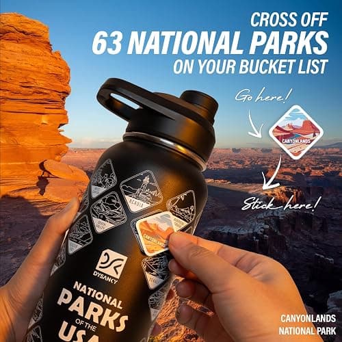 DYSANKY National Parks Water Bottle – 32 oz Insulated Stainless Steel Bottle with 63 Hand-Drawn Park Stickers, Carrier Bag, Strap & Gift Box – BPA-Free – Ideal for Hiking, Camping & Travel thumbnail 4