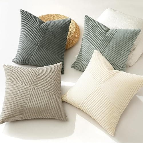 Sungeek Set of 4 Decorative Cushion Covers Soft Corduroy Boho Farmhouse Square Pillow Covers Mix and Match Throw Pillow Cases for Sofa Couch Bedroom Living Room 50x50cm, Neutral Grey thumbnail 5