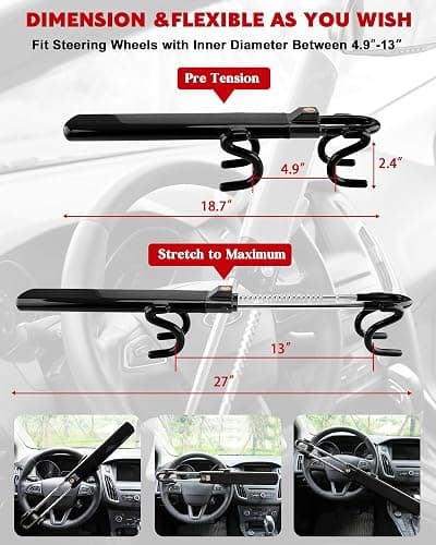 Tevlaphee Steering Wheel Lock Anti-Theft Car Device Heavy Duty Security Car Lock Antitheft Locking Devices Great Deterrent Adjustable Car Wheel Lock Anti Theft for Vehicle Truck with 3 Keys(Black) thumbnail 2