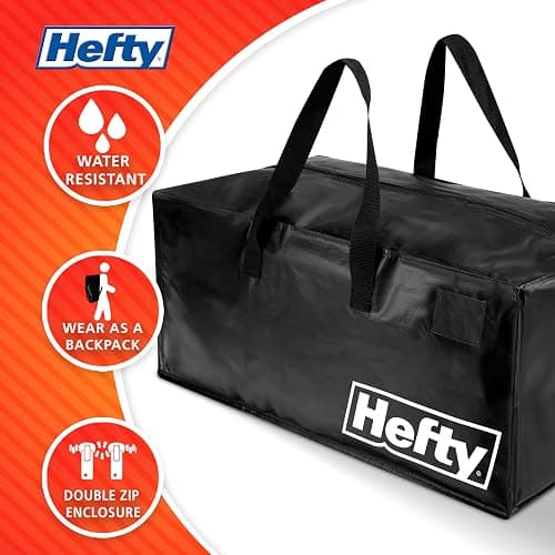 Hefty Moving Bag – Extra Large Double Zipper Backpack – Heavy Duty, Water Resistant, Foldable, Reusable Packing & Storage Tote with Shoulder Straps for Garage and Basement Organization – 2 Pack thumbnail 5