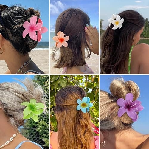 Sisiaipu Flower Hair Clips for Women 6 Pcs Hawaiian Large Claw Clips Plumeria Medium Hair Claw Clips for Thick Thin Hair Hibiscus Tropical Beach Hair Accessories for Women Girls and Girls (ABS) thumbnail 7