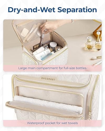 BAGSMART Travel Toiletry Bag, Large Wide-open Travel Bag for Toiletries, Makeup Cosmetic Travel Bag with Handle-Black - Black thumbnail 2