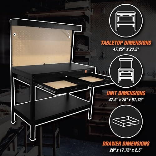 WEN WB4723T 48-Inch Workbench with Power Outlets and Light, Black thumbnail 2