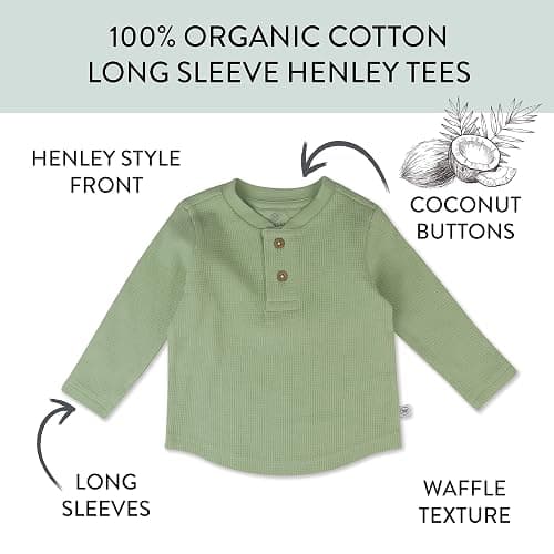 HonestBaby Boys' Baby Toddler & Kid Waffle Henley 100% Organic Long Sleeve Shirts (5-Pack) thumbnail 4