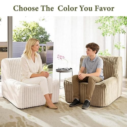 Trenda 32'' Accent Chair Armless, Boneless Space-Saving Reading Chairs with Spacious Seating, Comfy Faux Fur Cover, Ideal Floor Couch for Bedroom, Living Room,College, Apartment(White) thumbnail 8