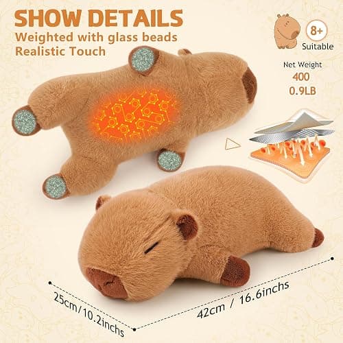 Weighted 17'' Big Capybara Electric Stuffed Animal Heating Pad for Cramps&Menstrual Pain Relief, Weighted 0.9lb Plush Heating Pad,USB Powered Heated for Neck/Back/Shoulder,Gift for Women Wife Girls thumbnail 2