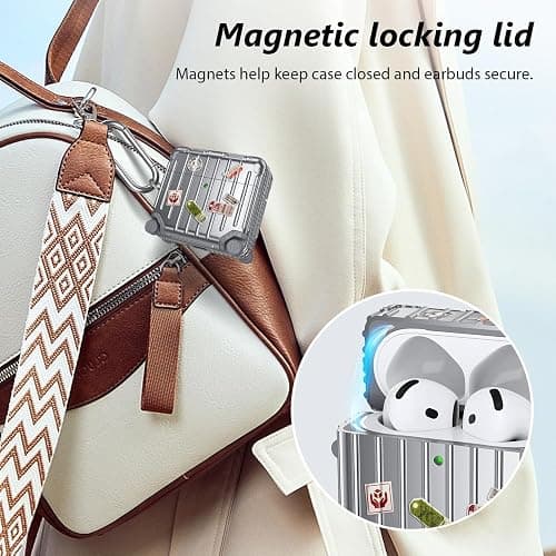 KOREDA Compatible with AirPods 4 Case Cover, Funny Suitcase Design Case for Airpods 4th Generation 2024, Cute Fashion Protective Hard Case with Cleaner Kit & Keychain (Silver) thumbnail 7