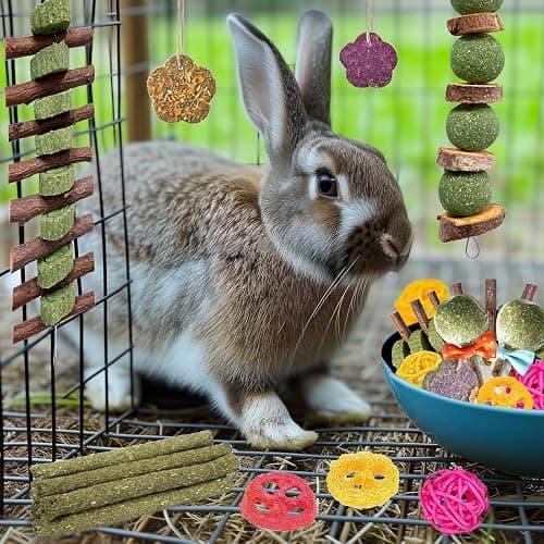 Jorewood 21 Pcs Rabbit Chew Toys for Teeth, Natural Bunny Toys Peach Wood Grass Timothy Sticks Chew and Treat for Guinea Pigs Hamster Chinchillas and Other Small Pets thumbnail 6
