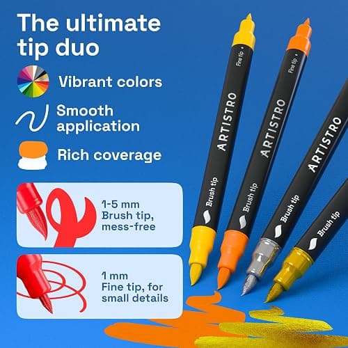 ARTISTRO 48 Acrylic Paint Markers, Set of Paint pens | Brush & Fine Precision Tips, Painting & Calligraphy, Multisurface for Fabric, Rock, Glass Painting, Wood, DIY, Craft, Canvas thumbnail 4