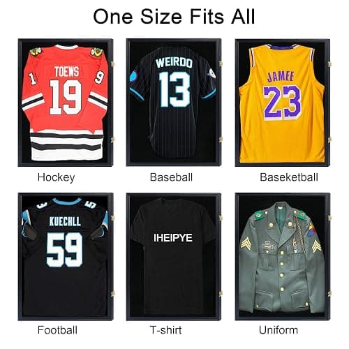 IHEIPYE Jersey Display Frame Case Lockable, Large Sport Jersey Shadow Box with 98% UV Protection Acrylic and Hanger for Baseball Basketball Football Soccer Hockey Shirt and Uniform,Black thumbnail 5