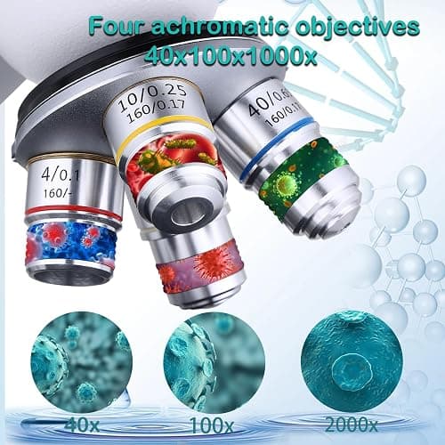 Compound Microscope，40X-2500X ，WF10x and WF25x eyepieces, Dual LED Lighting and Two-Layer Mechanical Stage，Microscope for Adults… thumbnail 3
