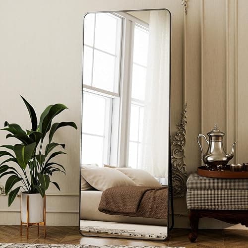 ZENOMIRRIS Black 21 x 56 Full Length Mirror Rounded Corner for Home Decor | Nano Floor Mirror with Stand Rect Full Body Mirror Aluminum Alloy Frame Standing Leaning or Hanging for Bedroom Checkroom thumbnail 6
