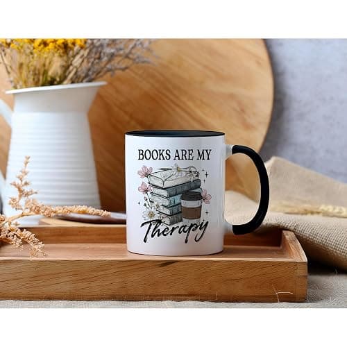 FUNITZ Book Lover Gifts - Books Are My Therapy Mugs with Black Handle, Bookish Coffee Mug with Stacked Book Design, Birthday, Christmas Gifts for Books Lovers Women, Bookworm Mugs for Readers thumbnail 6