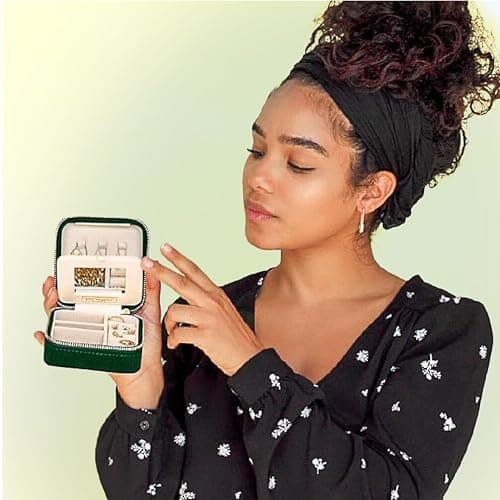 Benevolence LA Plush Velvet Jewelry Box | Travel Jewelry Case Organizer with Mirror | Featured in Oprah's Favorite Things | Best Gifts For Daughter, Girlfriend, Mom | Gifts For Her - Emerald thumbnail 2