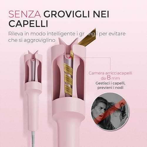 TYMO CURLPRO Arricciacapelli Automatico per Grandi Ricci -Ferro Capelli Rotante Automatico 25mm, 160-210℃, Anti-scottatura Beach Waves Piastra Boccoli per Capelli, 500M Ioni Negativi, Rosa thumbnail 4
