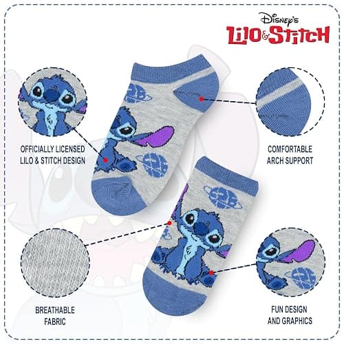 Disney Girls Socks - 10 Pack Crew Socks with Arch Support Featuring Princesses and Lilo & Stitch Designs for Ages 7-14 thumbnail 3