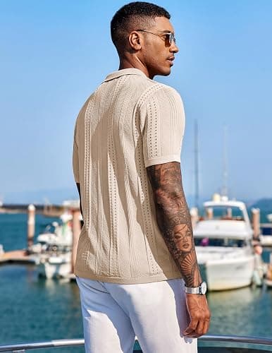 COOFANDY Men's Knit Shirts Short Sleeve Button Down Polo Shirt Fashion Casual Summer Beach Shirts thumbnail 4