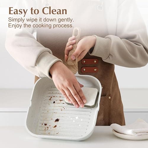 SENSARTE Nonstick Ceramic Grill Pan for Stove Tops, Versatile Square Grilling Pan with Pour Spouts, Durable Grill Skillet for All Stoves(Gas,Electric,Induction) Non Toxic-PTFE,PFAS,PFOA Free, 9.5Inch thumbnail 5