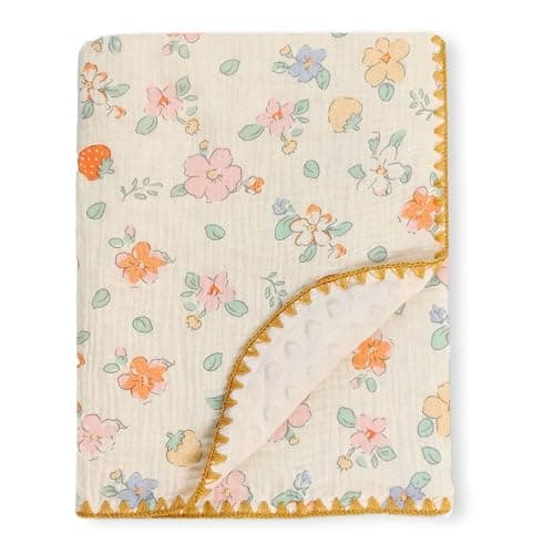 Gunnaicat Baby Swaddel Blanket Cotton Muslin Thick Crib Bedding Dotted Backing Double Layer Receiving Blanket 40"x40" (Strawberry Flower) - Image 1