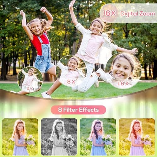 Digital Camera for Kids, WITYEAH 48MP FHD 1080P Point and Shoot Digital Cameras with 16X Zoom Anti-Shake, Compact Portable Cameras for Photography, for Boys Girls Teens Beginners-Pink - Pink thumbnail 4