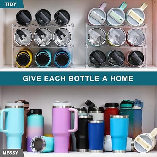 LARGER Compartment - Stackable Water Bottle Organizer Holder - for Stanley & Others' Large Tumbler - Clear Wine Rack, Cup Bottle Holder for Cabinet Home Countertop Fridge Pantry Shelf, 3 Tier Hold 9 thumbnail 5