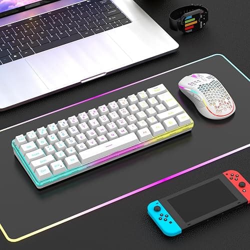 RedThunder 60% Wireless Gaming Keyboard and Mouse Combo, 2500mAh Rechargeable Battery, Ultra-Compact Small RGB Mechanical Feel Keyboard, Lightweight Honeycomb Optical Mouse for Gaming/Business, White thumbnail 2