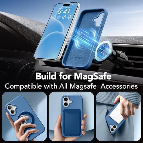 GONEZ Magnetic for iPhone 16 Case, Compatible with MagSafe, [Screen Protector + Camera Lens Protector], Liquid Silicone Shockproof Protective Phone Case for iPhone 16 6.1", Lake Blue thumbnail 4