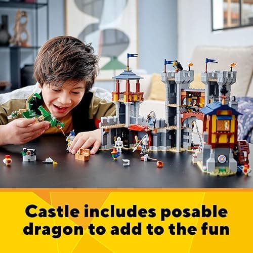 LEGO Creator 3 in 1 Medieval Castle Toy, Transforms from Castle to Tower to Marketplace, Includes Skeleton and Dragon Figure, with 3 Minifigures and Catapult, 31120 thumbnail 5
